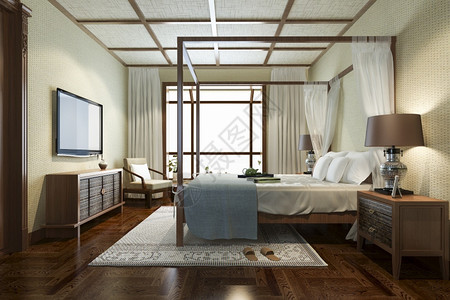 床优质的地面3d在度假旅馆和村提供豪华热带卧室套房图片