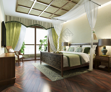 建成3d在度假旅馆和村提供豪华热带卧室套房地面奢华图片