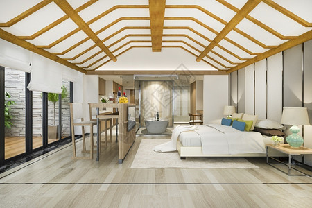 电脑天花板枕头3d在度假旅馆和村提供豪华热带卧室套房图片