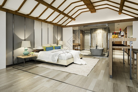 翻新床3d在度假旅馆和村提供豪华热带卧室套房采取图片