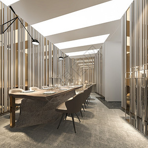家地面阁楼3d提供现代和豪华餐室配有金镜子图片