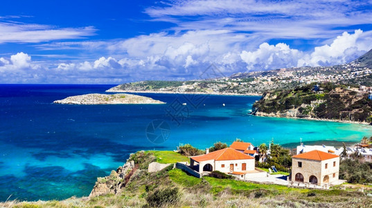 夏天酒店Kalyves湾美丽的希腊克里特岛全景图片