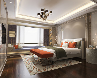 公寓传统的橙色豪华卧室套房旅馆里有tvclicic橙黄色豪丽卧室套房酒店里有tv地毯活的背景图片