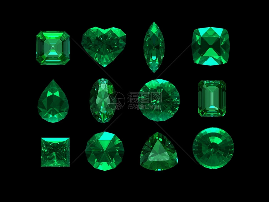 水晶发光的诞生石带有剪切路径的绿化形状组图片