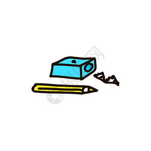 标识黄色的工具铅笔和卷刀毕业帽扁平式彩色卡通墨水笔图标矢量插Web徽标的矢量插图铅笔和卷刀web的矢量插图背景图片
