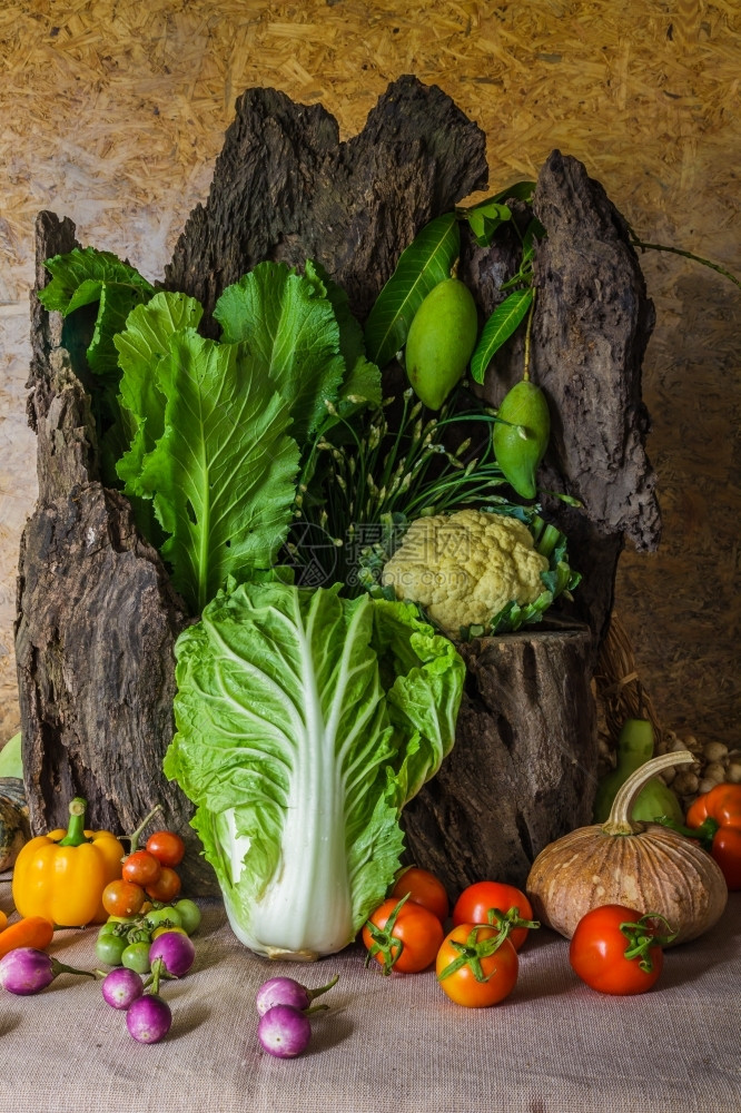 市场收成食物蔬菜草和水果作为烹饪的原料图片