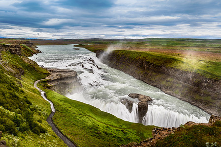 景观地标流动令人惊叹的美丽瀑布古尔弗斯冰岛著名的里程碑有选择地聚焦图片