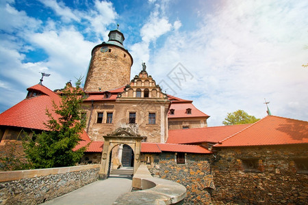 波兰的Czocha城堡省墙筑高清图片