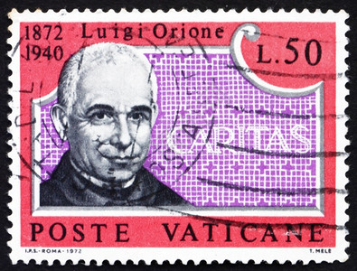 人们路易吉VATICANCIRCA1972年梵蒂冈印刷的章显示LuigiOrioneSelocal牧师CARITAS创始人天主教背景图片