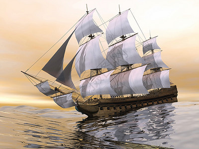 盛世豪情帆木制的大船近距离靠一艘美丽的老商船在日落时光下海洋上背景