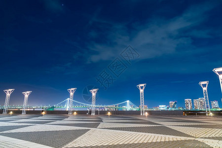 寂寞的夜晚彩虹桥在东京市黄昏和晚夜东京市彩虹桥松弛机会污染设计图片