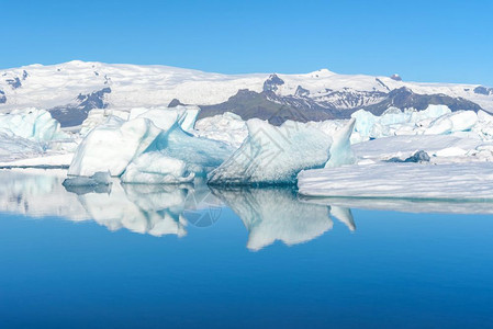 冰岛的Jokulsarlon冰川环礁湖山的美景全球升温概念美丽的图片