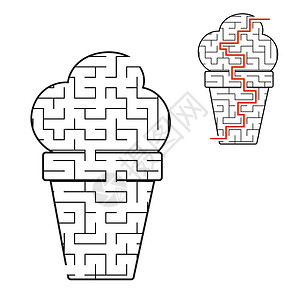 疑难孩子们黑色迷宫开胃冰淇淋儿童工作表活动页面儿童游戏拼图美味食物迷宫难题矢量图带答案黑色迷宫开胃冰淇淋儿童工作表活动页面儿童游戏难插画