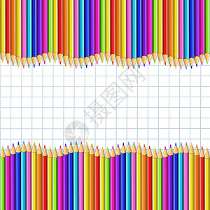 矢量正方形边框海报多色的瞳孔矢量方瓦维边框由多彩木铅笔编成在白支票笔记本背景上排成行回到学校框架与模板概念接轨复制文字空间为矢量方瓦的边框由多背景