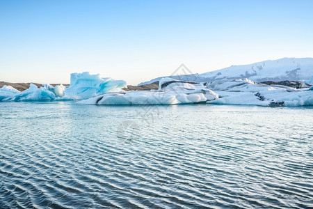 极冰岛Jokulsarlon冰川环礁湖山景象全球变暖概念美丽景观图片