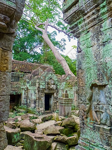考古学建筑柬埔寨暹粒吴哥地区的PreaKhan寺庙看图片
