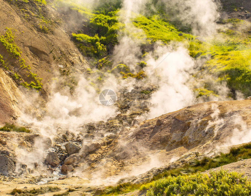 在堪察卡半岛Vilyuchinsky火山上小型喷泉谷的旅行间歇地质学图片