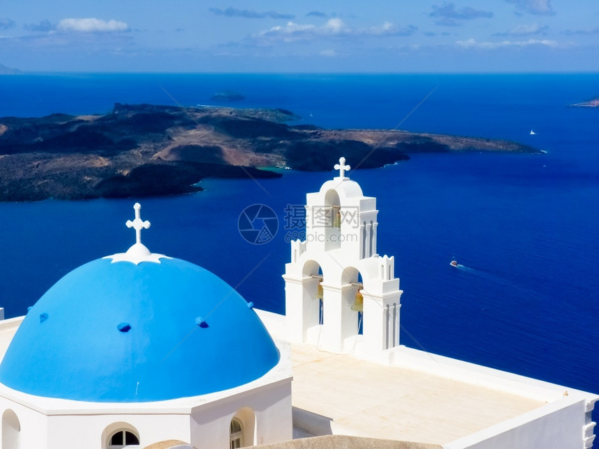 宗教的基克拉泽斯镇希腊CycladesSantorini岛传统图片