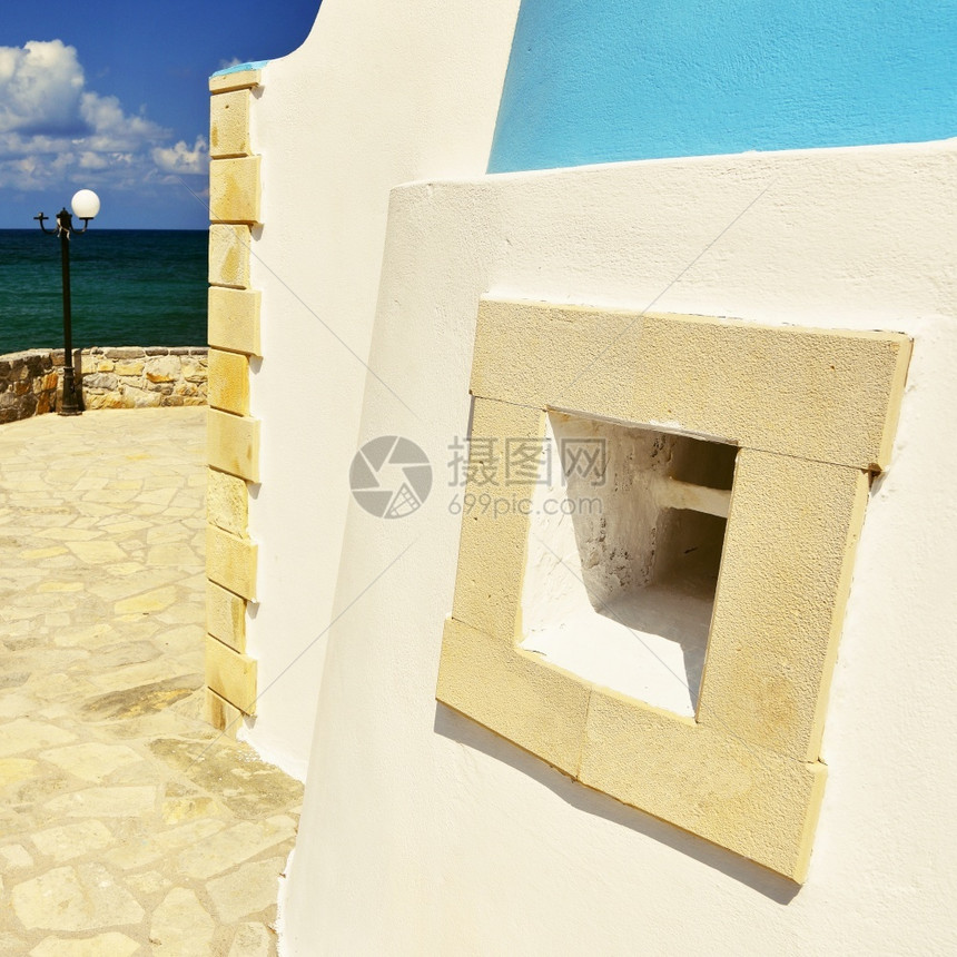 海欧洲的建造希腊克里特岛日落时美丽的希腊小礼拜堂图片