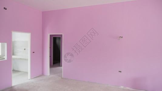 DSCF5692白色装修角落粉红水泥墙在不完全建筑房屋工地内各角的粉红色水泥墙上3个门框的尺寸和视角有选择的重点安装背景