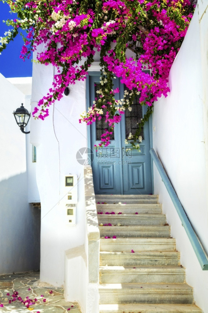 美丽的希腊群岛迷人花岗小街爱琴海户外图片