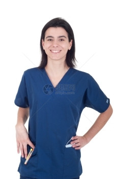 工人专业的一位微笑年轻女医生肖像她被白色背景孤立男人图片