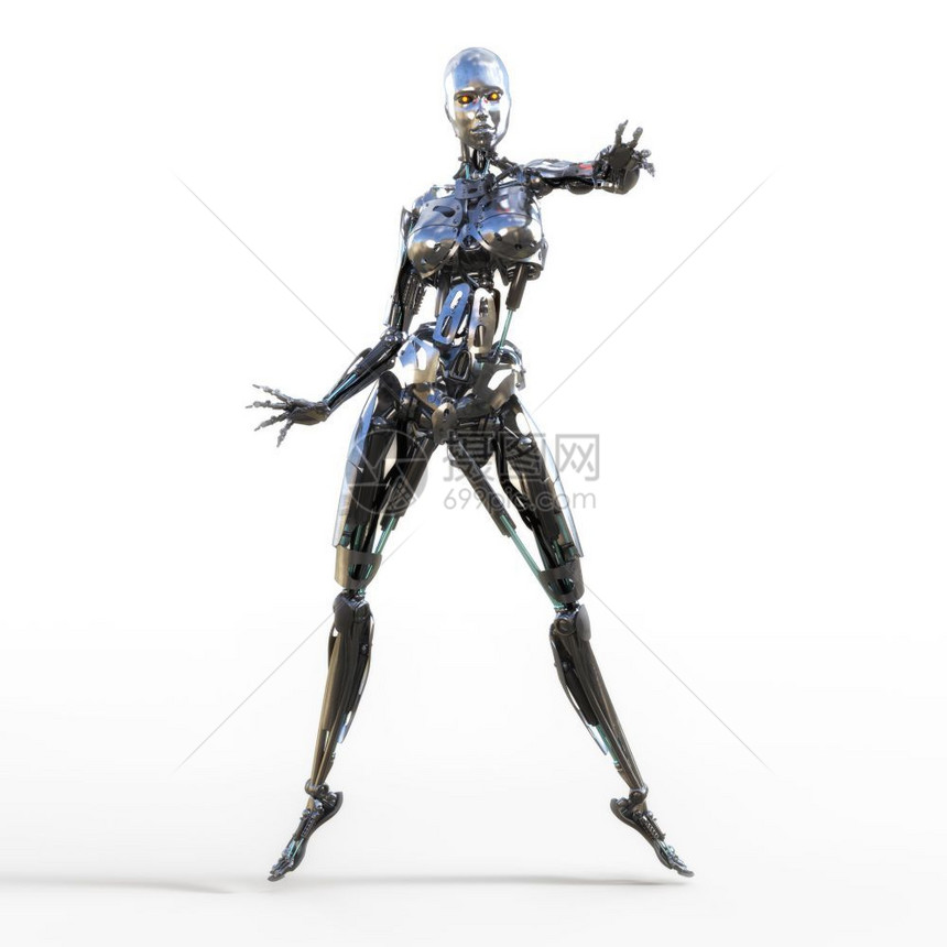 反乌托邦渲染雌3D说明一名女Cyborg图片