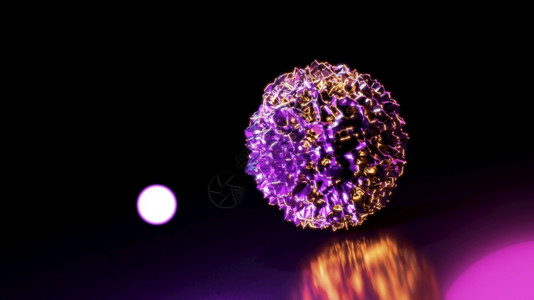 黑球紫色的辉光几何学4KUHD3D显示分布不均的地球以紫和金亮光闪耀在黑暗中漂浮的亮球4K插图设计图片