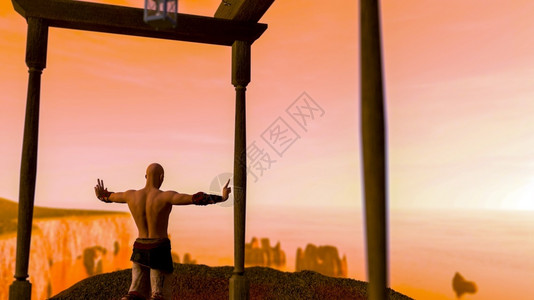 男人在日落时练习3D让男人在日落时练习类镇定冥想图片