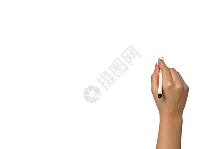 用白色背景孤立的触觉小笔手写在玻璃杯上圆珠笔单身的女图片