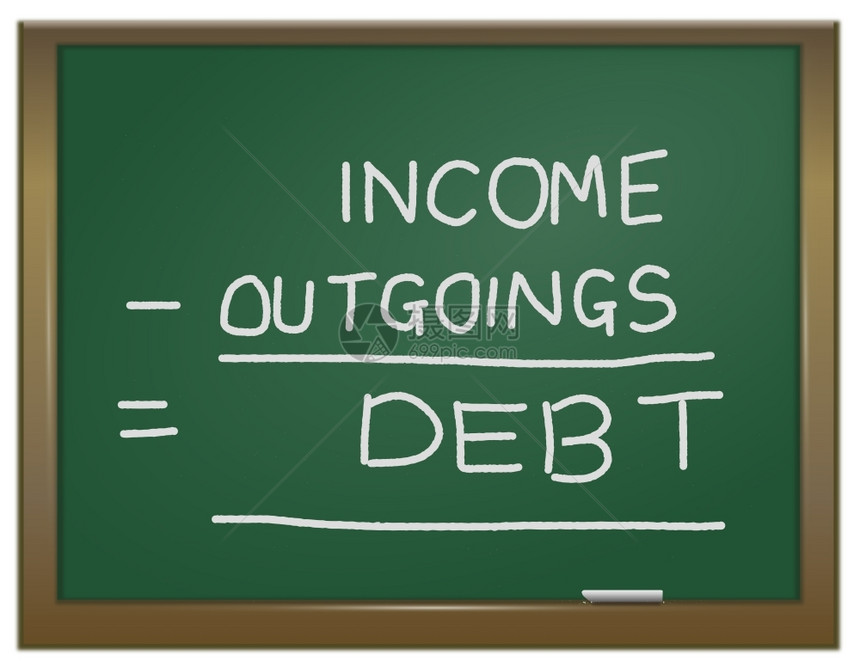 基金说明描述绿色粉笔板上以白写成的Rsquocome借出债务者配额经济的危机图片