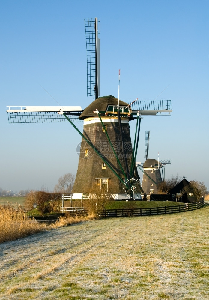 建筑学寒冷的荷兰语Leidschendam的荷兰传统风力机车图片