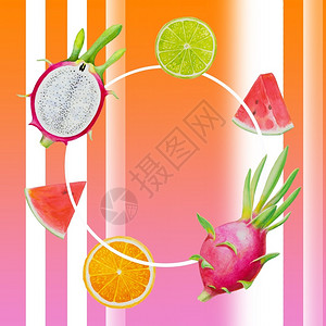 手画的西瓜水果组成的边框背景设计图片