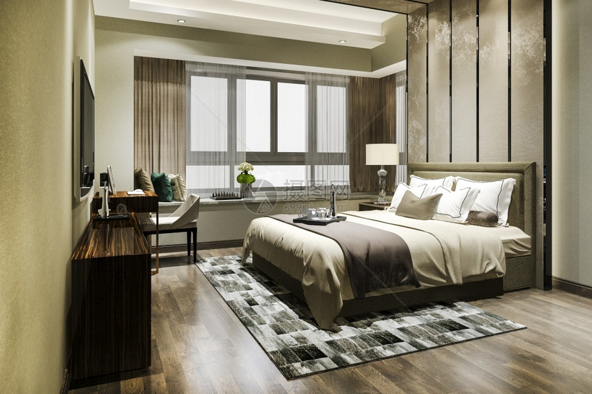 家3d提供豪华卧室套房度假村高楼酒店和工作桌别墅热带图片