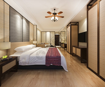 枕头地面3d在度假旅馆提供豪华热带卧室套房美丽的图片