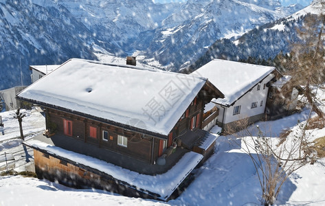 冬季雪景木屋风光背景图片