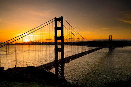 塔美国加利福尼亚州旧金山门大桥日出时的轮光片段海红色的图片