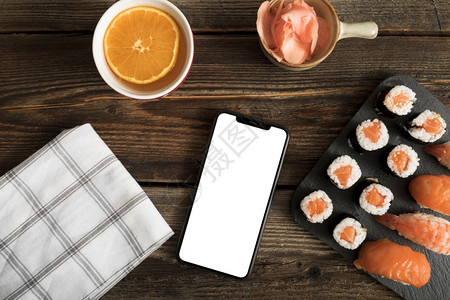 高分辨率照片最上视图以寿司复制粘贴sushi高品质照片东红色的吃图片