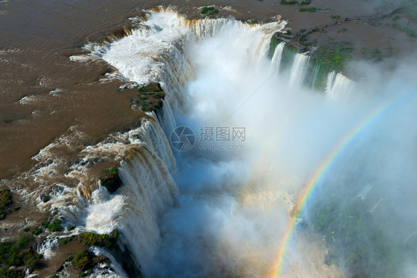 景观美国阿根廷和巴西边界IguazuFalls空中观察著名的图片