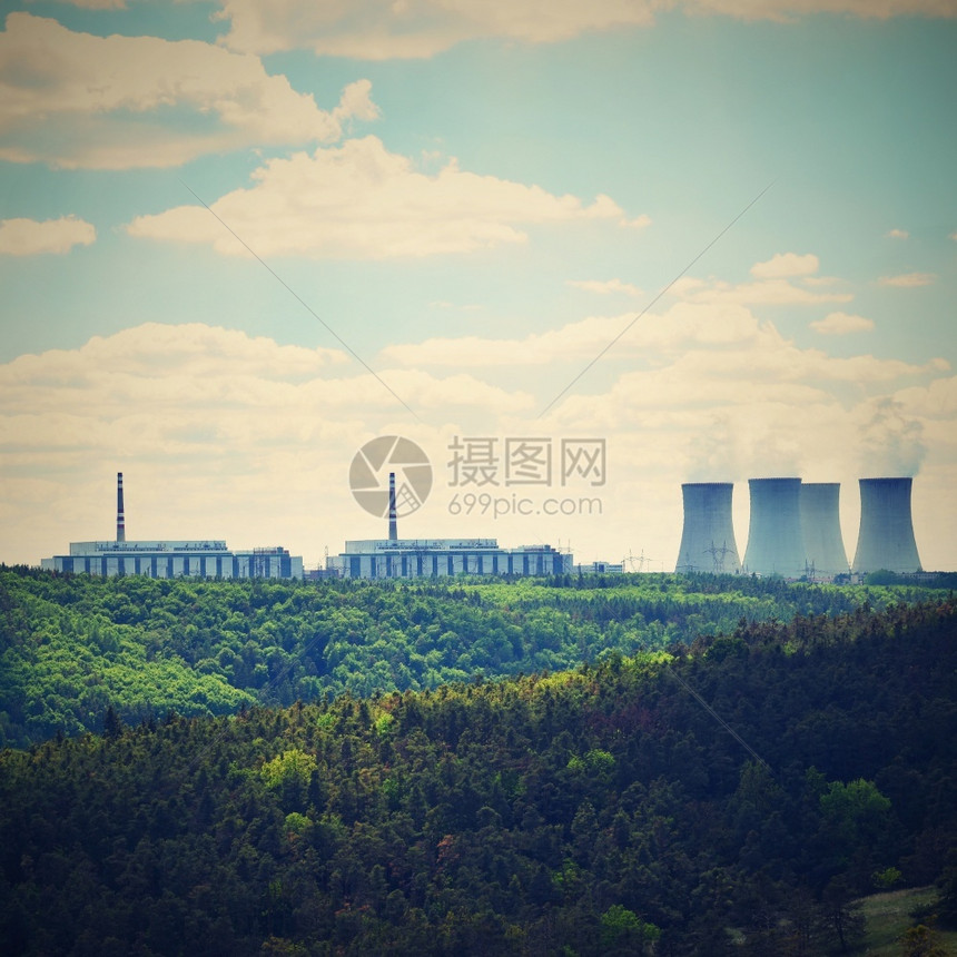 风险植物杜科瓦尼核电厂捷克欧洲森林河谷景观Dukovany行业图片
