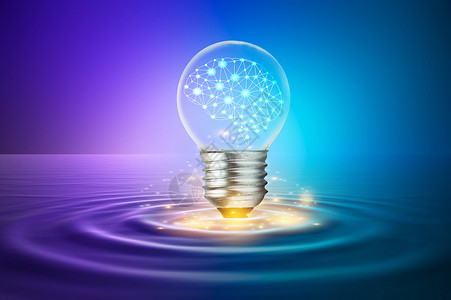 解决方案里面有大脑的灯泡漂浮在地表概念之上利用想象力和法成功科学图片