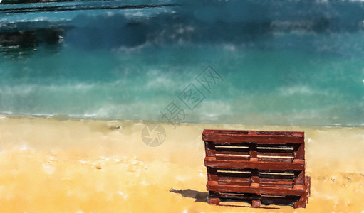 湖南夏橙不真实的夏季末在湖边景象有一片空海滩和张由欧洲椰子制成的甲板椅调色黄的橙插画