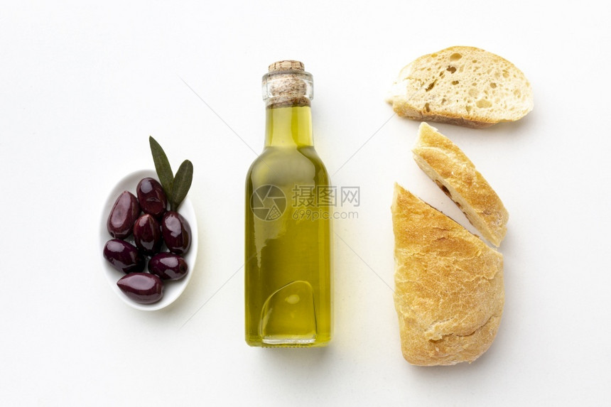 颜色橄榄油瓶面包紫高分辨率照片橄榄油瓶面包紫高质量照片夏天一顿饭图片