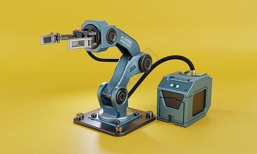 电力工具起重机引擎具有手握和电力供应的机器人臂用于制造工业厂使用黄本底技术和未来概念的人造智能和3D图解释技术Iot3D图解自动化设计图片