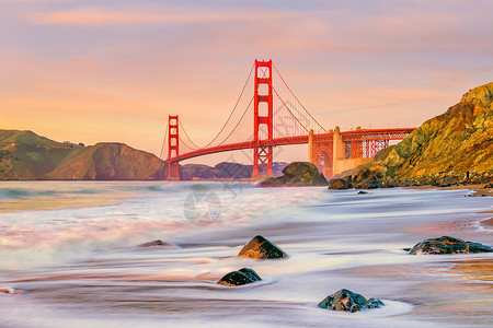 景观美国运输金门大桥加利福尼亚州旧金山门大桥日落城市的高清图片素材