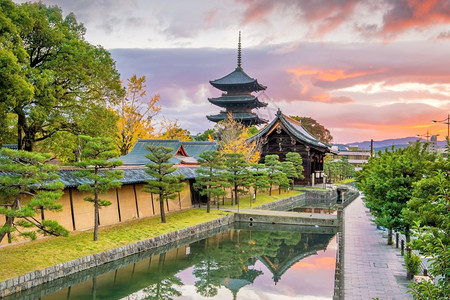 宗教建筑学秋天日本落京都的Toji寺庙和木塔花园图片