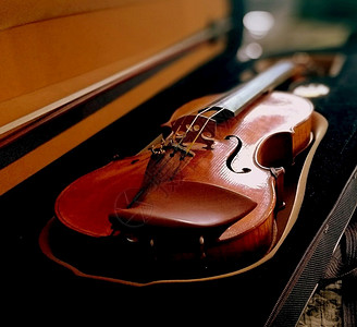 案子坐着滚动箱里的小提琴乐器箱子里的小提琴图片