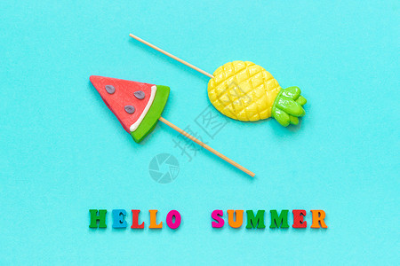 你好夏日和西瓜菠萝糖果图片
