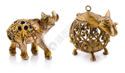 微型一套印地安大象带钟声的金属烛台塑像黄铜图片