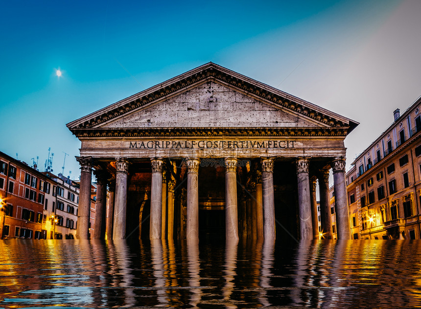 海域意大利罗马被洪水淹没的万神殿数字操纵气候变化概念意大利罗马被洪水淹没的万神殿数字操纵气候变化概念地标未来图片